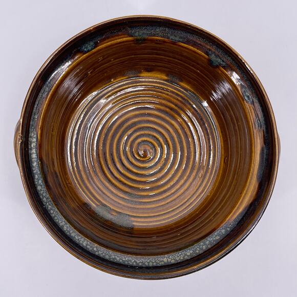 Handmade Bear Pottery Serving Bowl Dish with Lid Brown Drip Highland Wisconsin - Picture 3 of 16